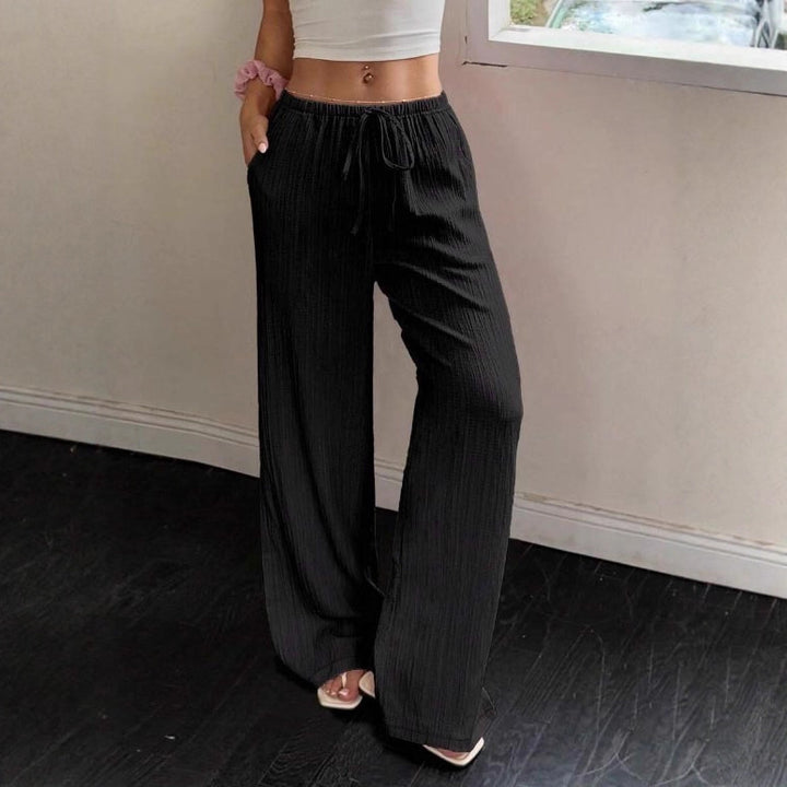 Ladies Wide Pleated Palazzo Pants with Elastic Waistband and Drawstring Mune Fashion