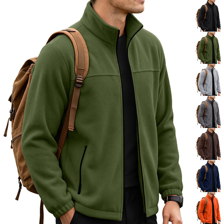 Men's Lightweight Outdoor Fleece Jacket with Stand-Up Collar and Zipper Pockets Mune Fashion