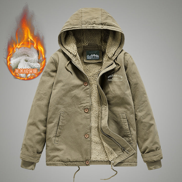 Men's canvas work jacket with Sherpa lining, thermal insulation, and drawstring hem Mune Fashion