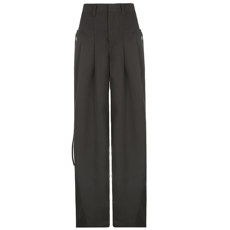 Women's high-waisted wide pleated cargo pants with cargo details, belt loops, and straight leg cut Mune Fashion