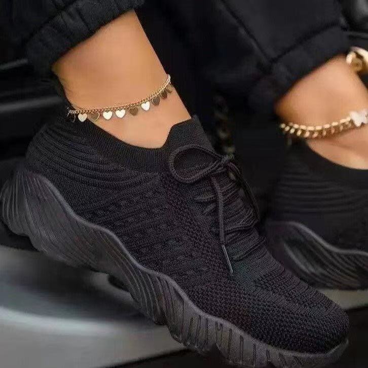 Women's Breathable Knit Sneakers with Elastic Shaft and Non-Slip Profile Sole Mune Fashion