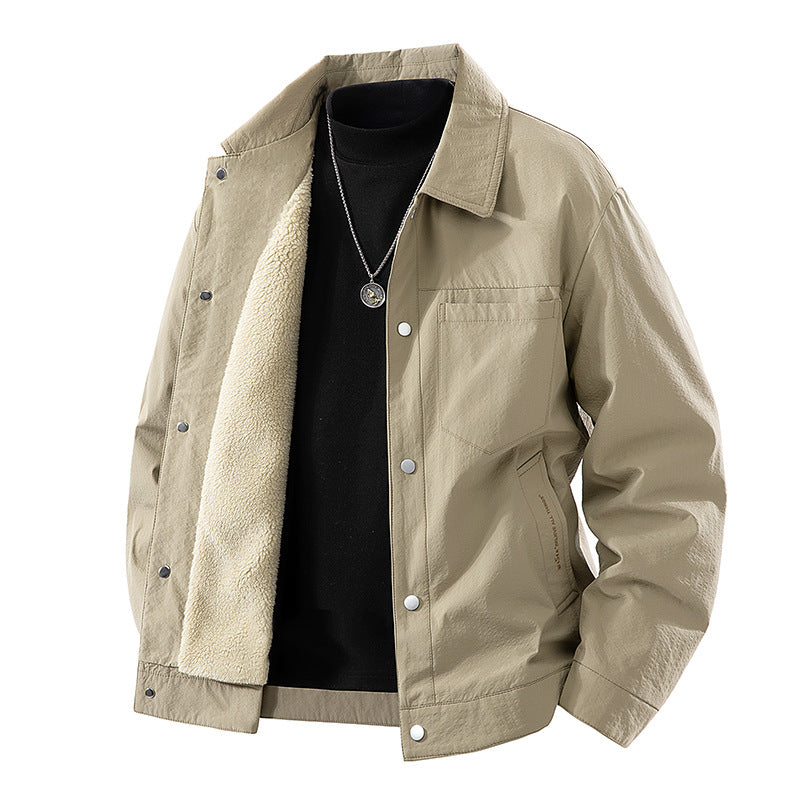 Men's  sherpa-lined relaxed coach jacket with snap-front closure and chest pocket Mune Fashion