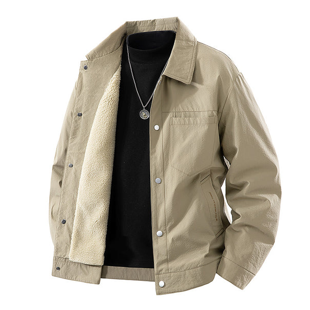 Men's  sherpa-lined relaxed coach jacket with snap-front closure and chest pocket Mune Fashion