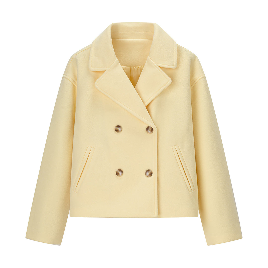 Women Short Oversize Wool Blend Double-Breasted with Wide Lapel Mune Fashion
