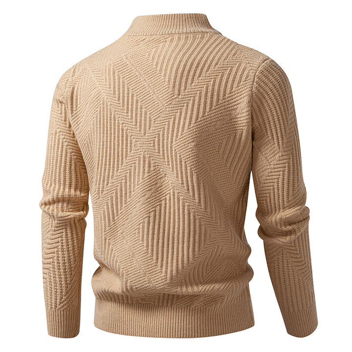 Men's zip cardigan with geometric herringbone knit and stand-up collar Mune Fashion