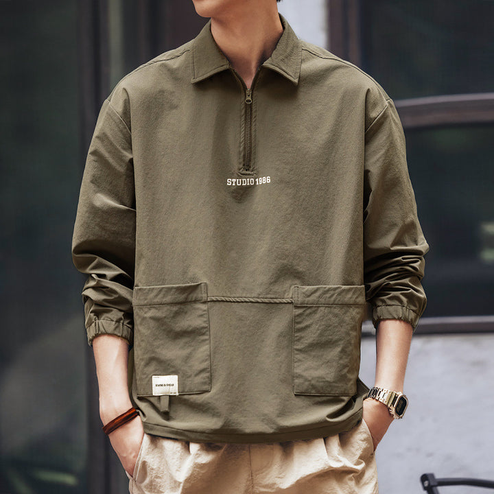 Men's utility half-zip pullover with shirt collar and kangaroo pockets Mune Fashion