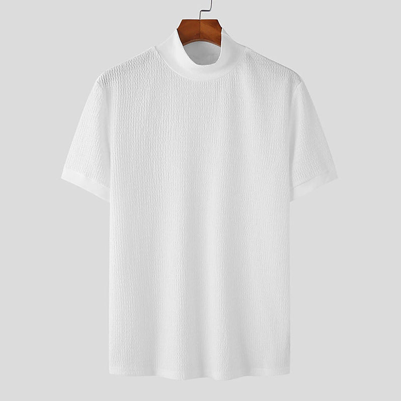 Men's short-sleeve stand-up collar fine knit shirt with fine ribbed structure Mune Fashion