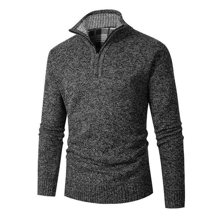 Men's chunky knitted half-zip pullover with stand-up collar and checked collar interior Mune Fashion