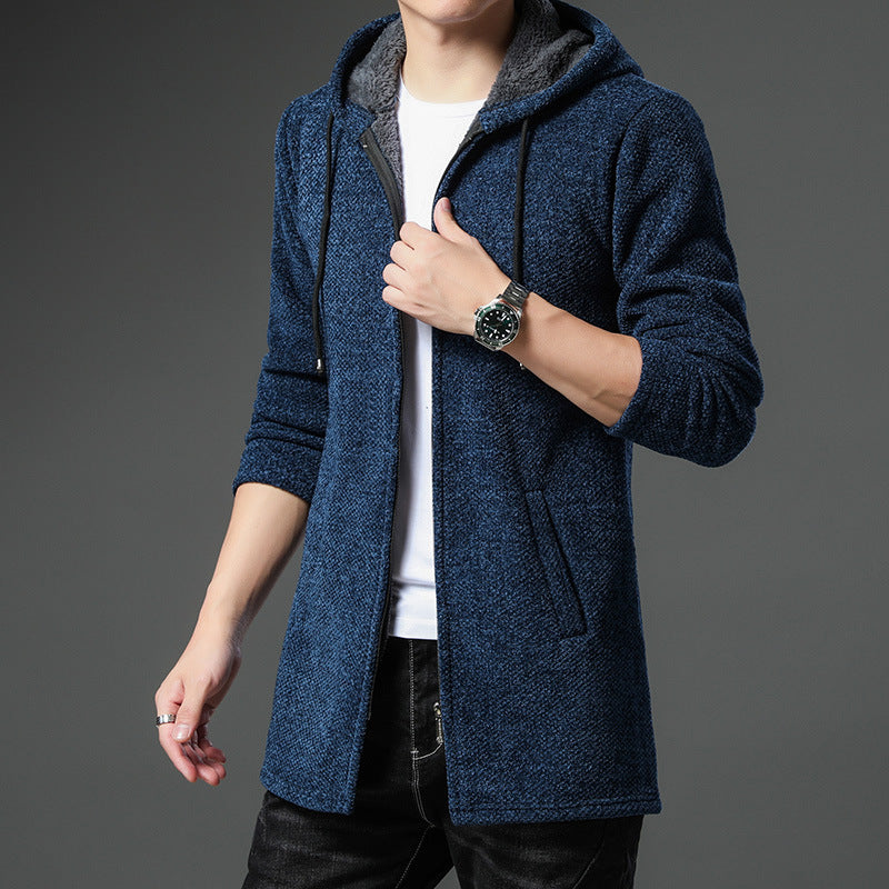 Men's urban hooded knitted coat with teddy lining, concealed zipper and side pockets Mune Fashion