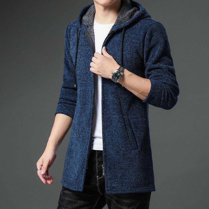 Men's urban hooded knitted coat with teddy lining, concealed zipper and side pockets Mune Fashion