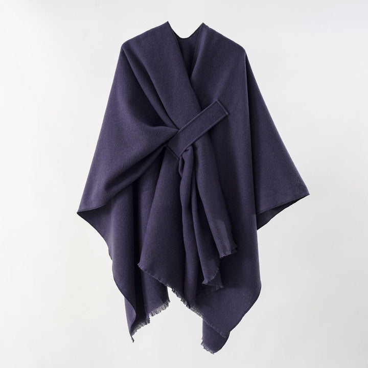 Women's lightweight wool blend wrap with fringes and tie belt Mune Fashion