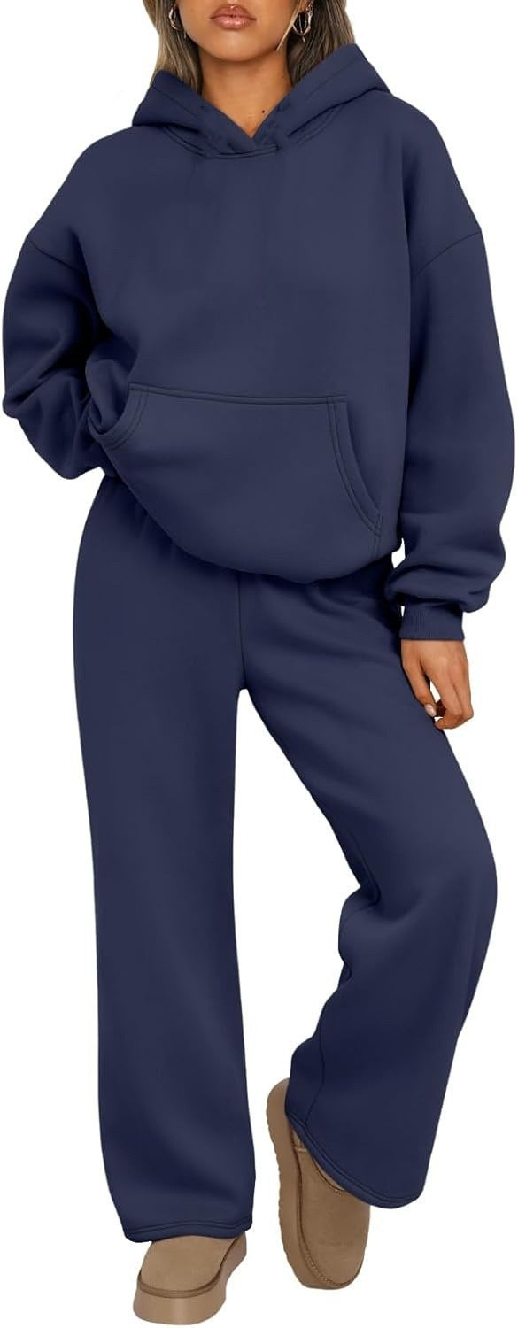 Women's Cozy Loungewear Set with oversized hoodie, kangaroo pocket and wide palazzo jogging pants Mune Fashion