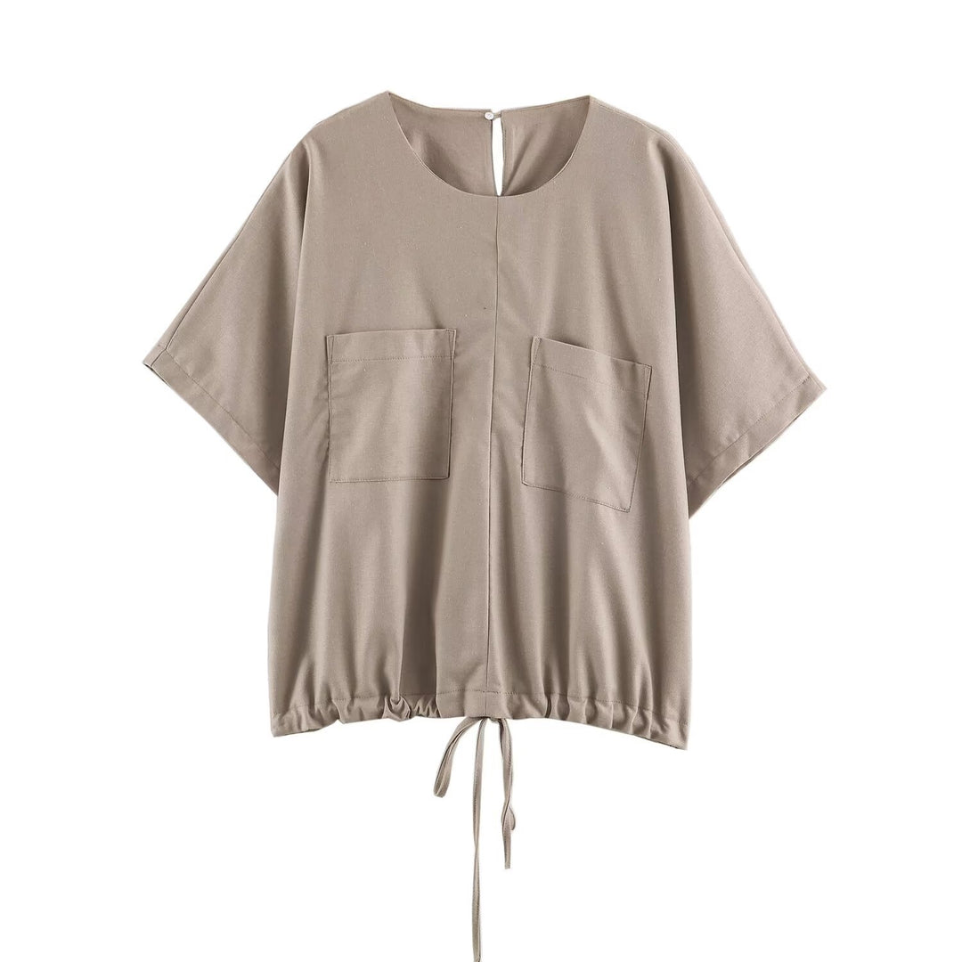 Ladies loose-fitting harem pants with drawstring waistband, mid-slit, and rounded hem Mune Fashion