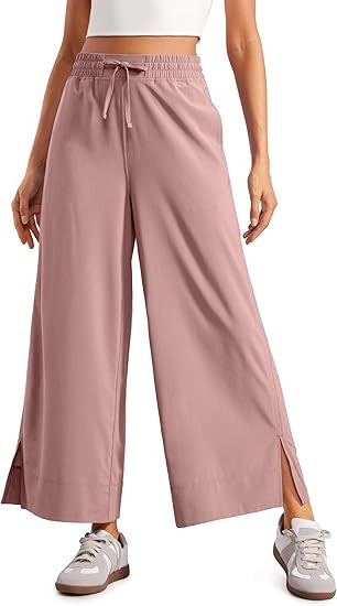 Women's wide culotte pants with elastic waistband, drawstring and side slits Mune Fashion
