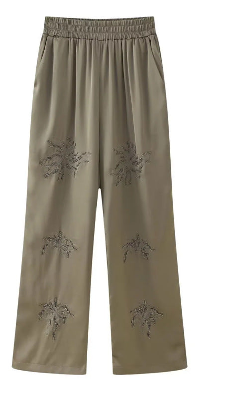 Women's embroidered silk-look blouse with sparkling crystal embellishments and shirt collar Mune Fashion