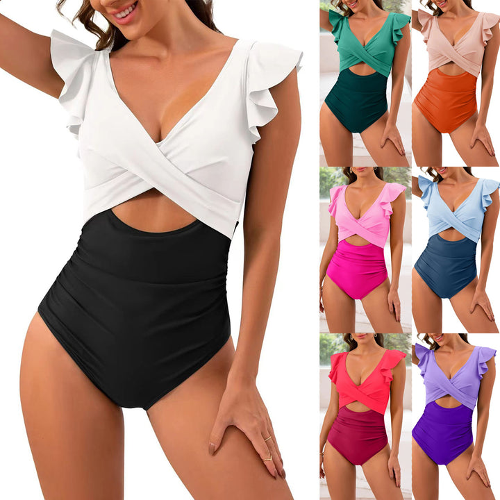 Women's One-Piece Swimsuit with Voluminous Ruffles and Striking Wrap Design Mune Fashion