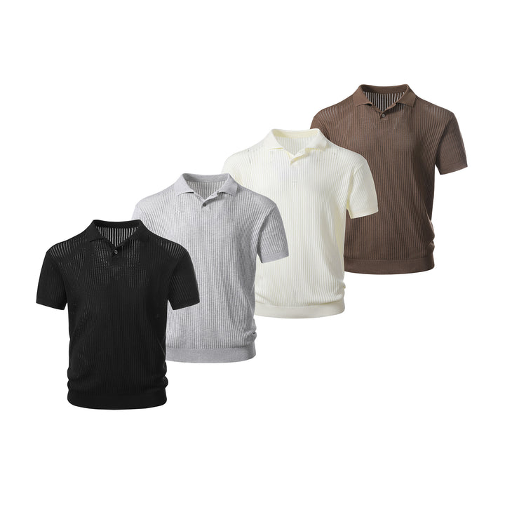 Herren Kurzarm-Feinstrick-Poloshirt mit Strukturstrick und luftiger Perforation Mune Fashion
