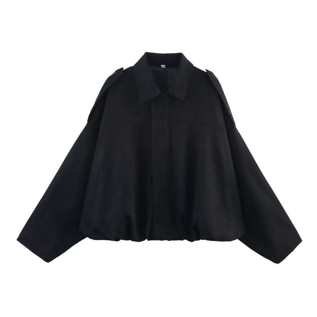 Women's Cropped Boxy Suede-Look Bomber Jacket with Epaulet Shoulders Mune Fashion