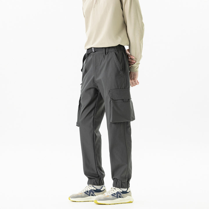 Men's Lightweight Outdoor Cargo Pants in Jogger Style with Integrated Web Belt and Elastic Ankle Mune Fashion