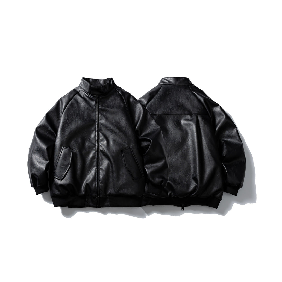 Men's short-cut faux leather bomber with stand-up collar and side pockets Mune Fashion