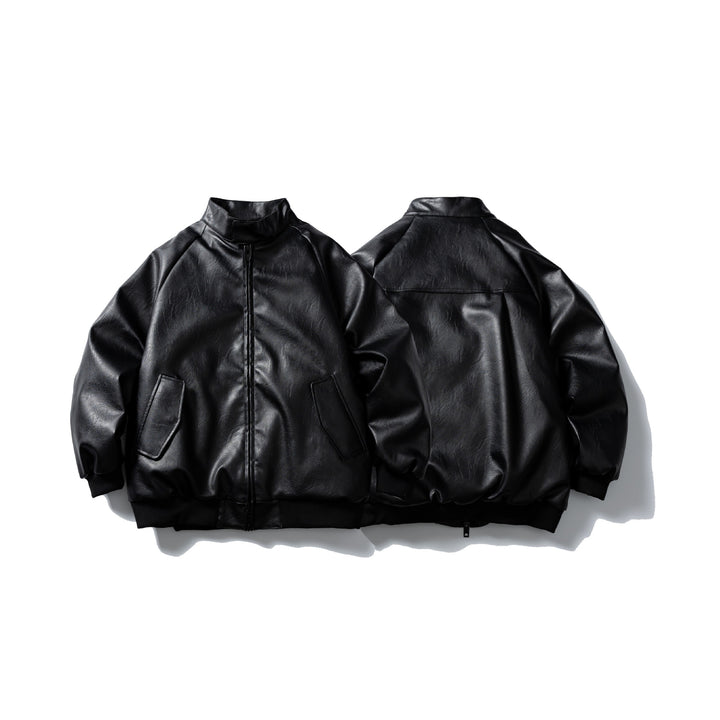 Men's short-cut faux leather bomber with stand-up collar and side pockets Mune Fashion
