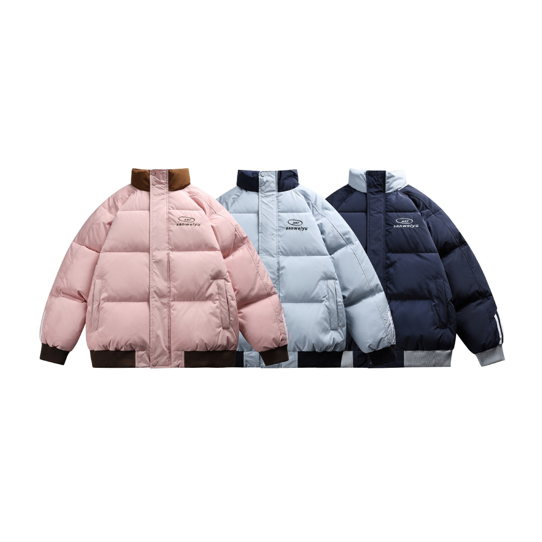 Unisex Short-cut padded bomber jacket with high stand-up collar and contrasting ribbed hems Mune Fashion