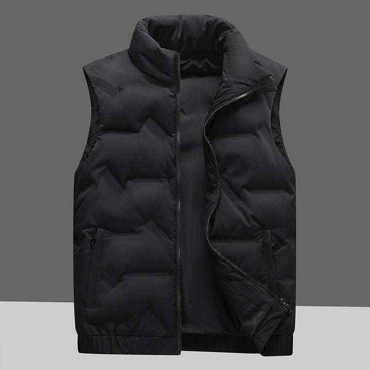 Men's padded insulation vest with high stand-up collar, windproof outer shell, and elastic hem Mune Fashion