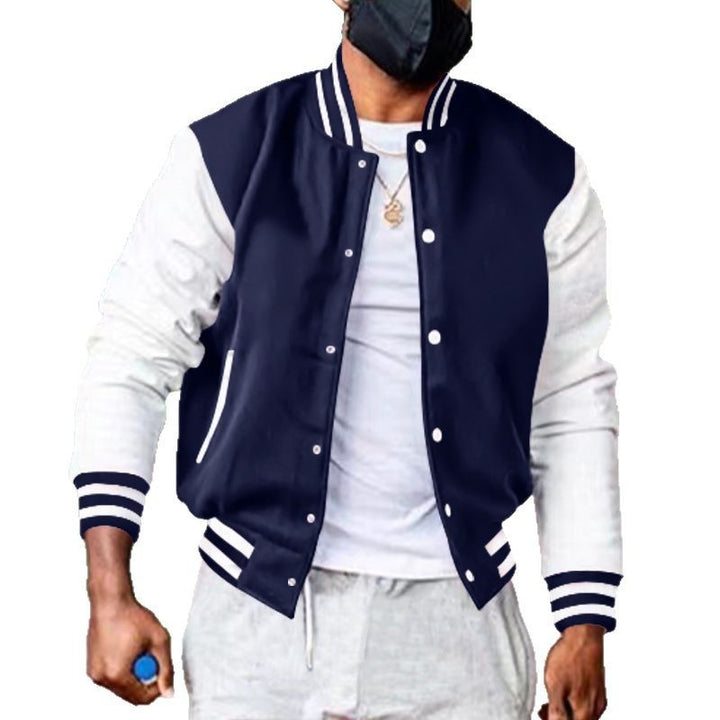 Men's nano varsity college jacket in retro bomber style with contrast sleeves, striped ribbed cuffs and snap button placket Mune Fashion