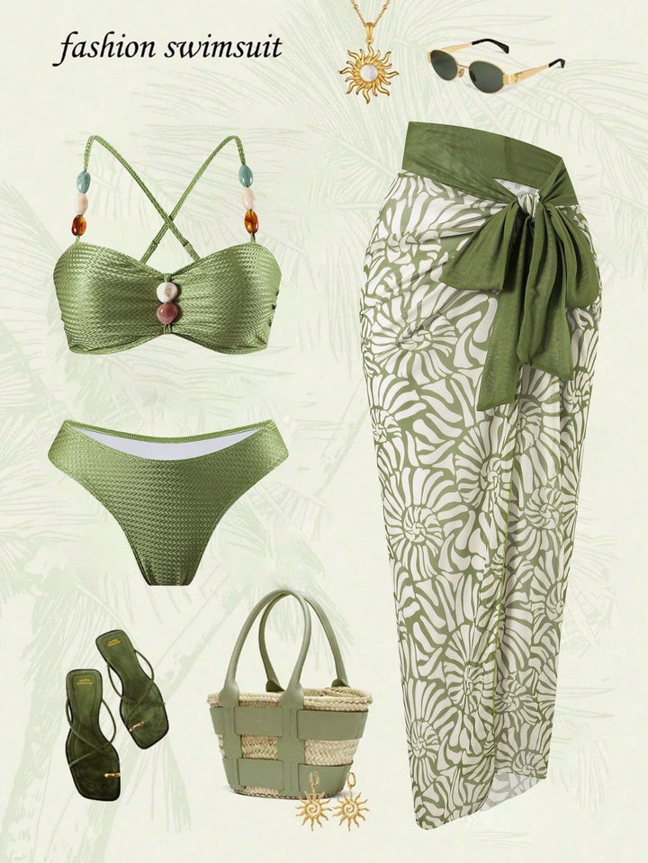 Ladies Elegant Beachwear with Floral Over Skirt Mune Fashion