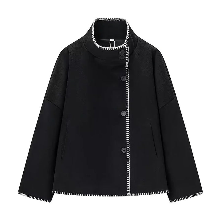 Women's nan castiger short coat with stand-up collar contrasting decorative stitching and side pockets Mune Fashion