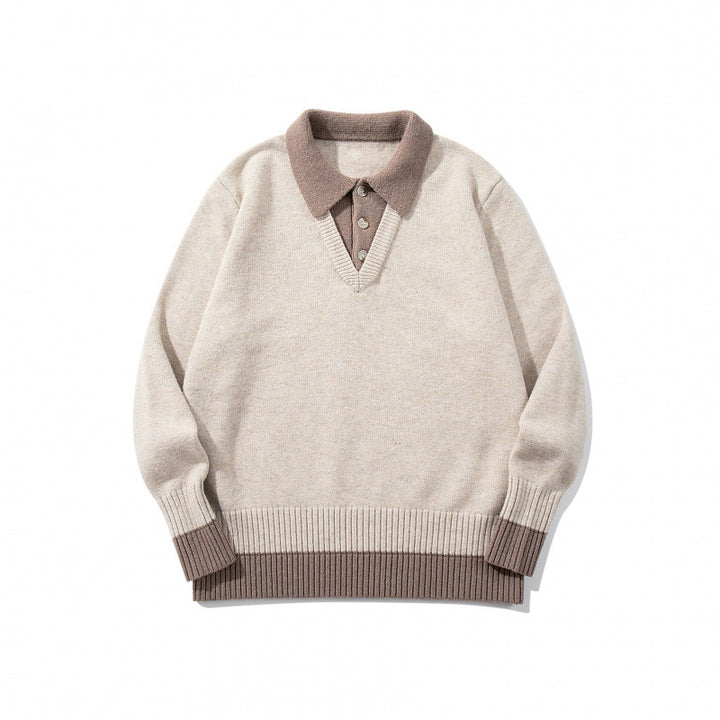 Men's Oversized Fine Knit Polo with Contrast Trim Shirt Collar and Ribbed Cuffs Mune Fashion