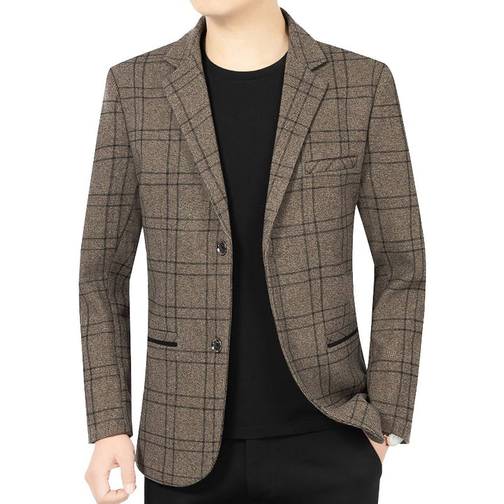 Men's Elegant Check Pattern Blazer with Light Stretch and Notch Lapel Mune Fashion