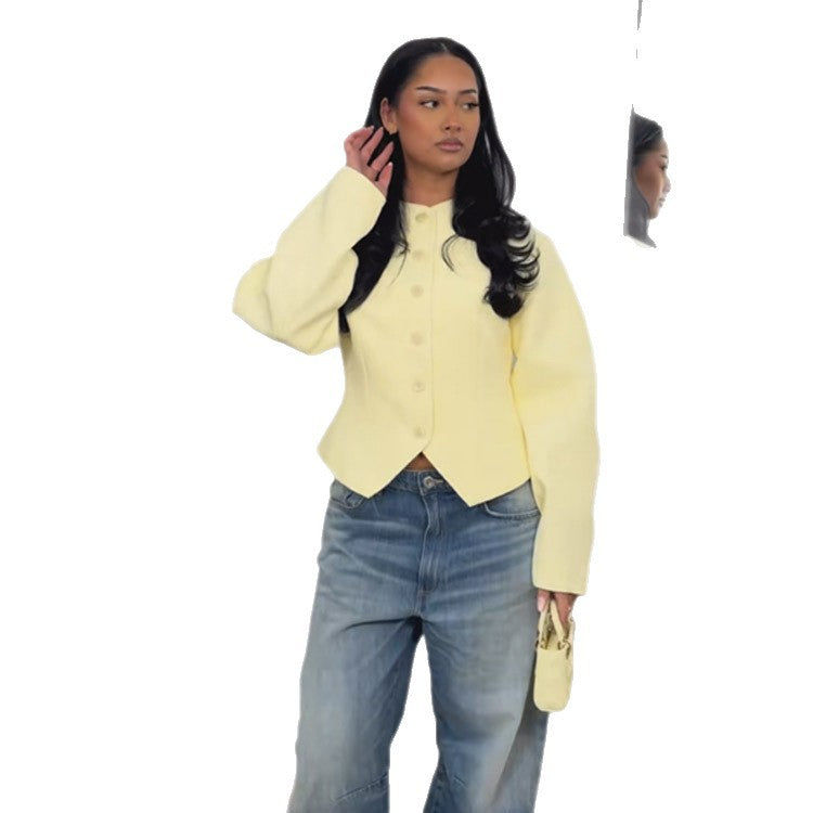 Women's Tailored Structure Jacket with Asymmetrical Dipped Hem and Balloon Sleeves Mune Fashion