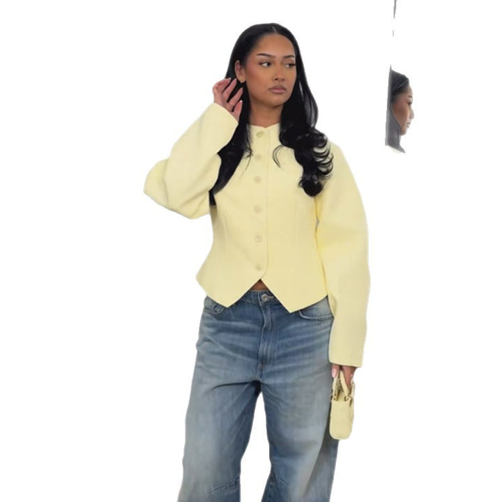 Women's Tailored Structure Jacket with Asymmetrical Dipped Hem and Balloon Sleeves Mune Fashion