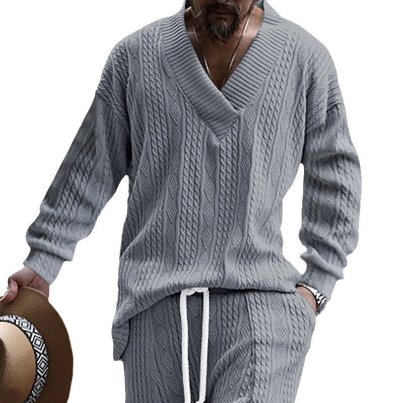 Men's chunky knit V-neck sweater with cable pattern and relaxed fit Mune Fashion