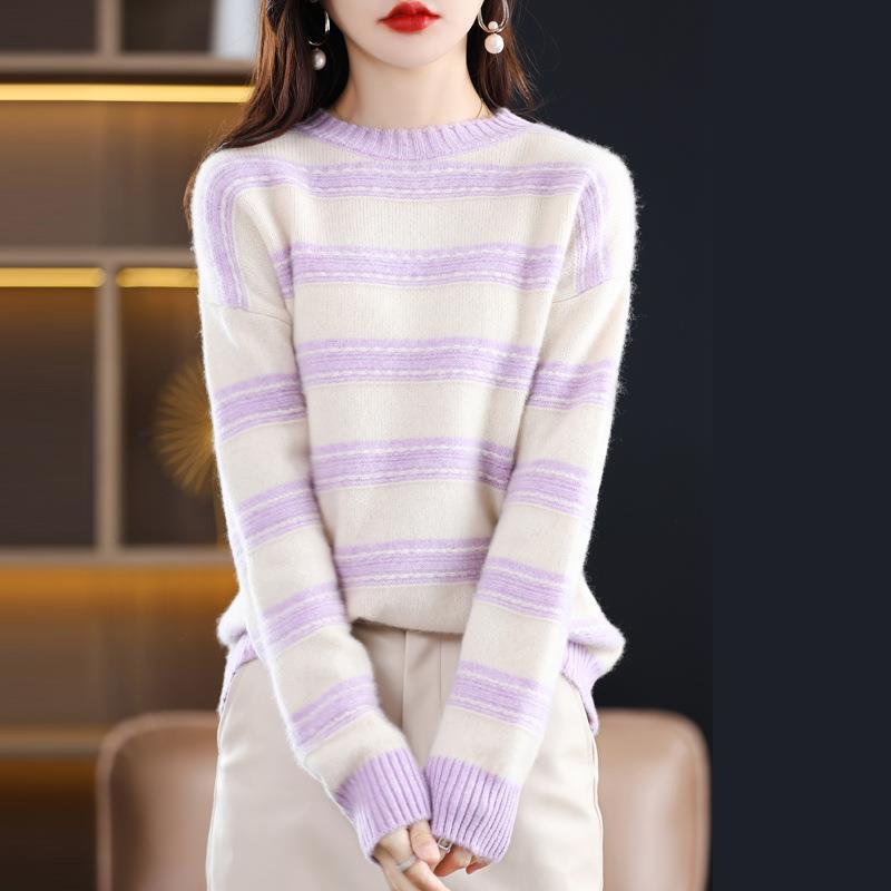 Women's Soft Striped Sweater in Mohair Look with Boxy Silhouette Mune Fashion