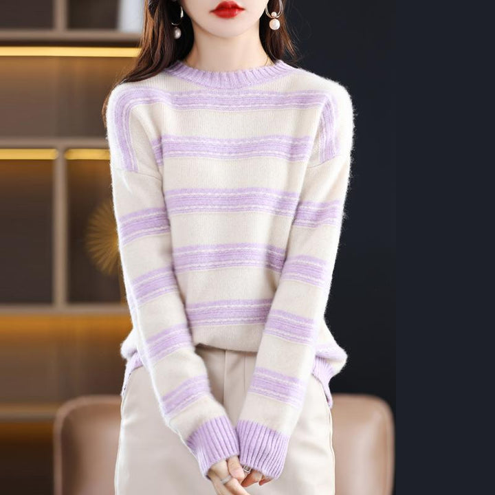 Women's Soft Striped Sweater in Mohair Look with Boxy Silhouette Mune Fashion