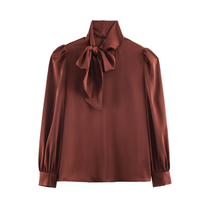 Ladies Two-Piece Satin Set with Bow Blouse and Pleated Culotte Mune Fashion