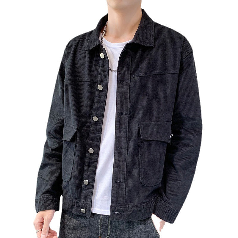 Men's cord jacket in worker-blouson style with metal button closure and patch pockets Mune Fashion