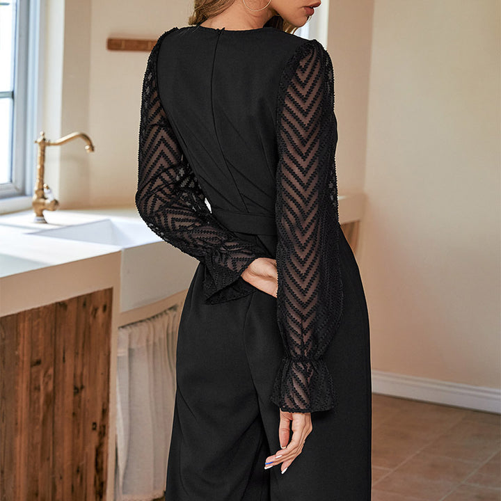 Ladies Elegant Jumpsuit with Off-Shoulder Design and Transparent Sleeves Mune Fashion