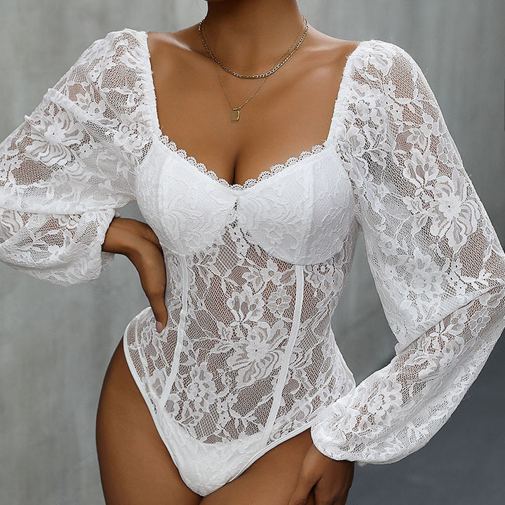 Ladies Noble Lace Bodysuit with Long Sleeves Mune Fashion