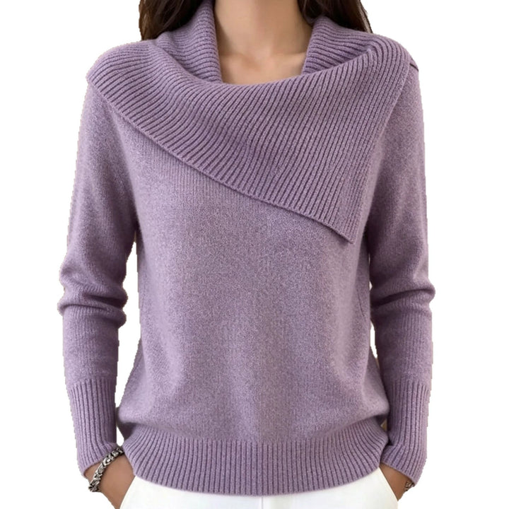 Women Oversized Turtleneck Sweater with Asymmetric Shawl Collar Mune Fashion