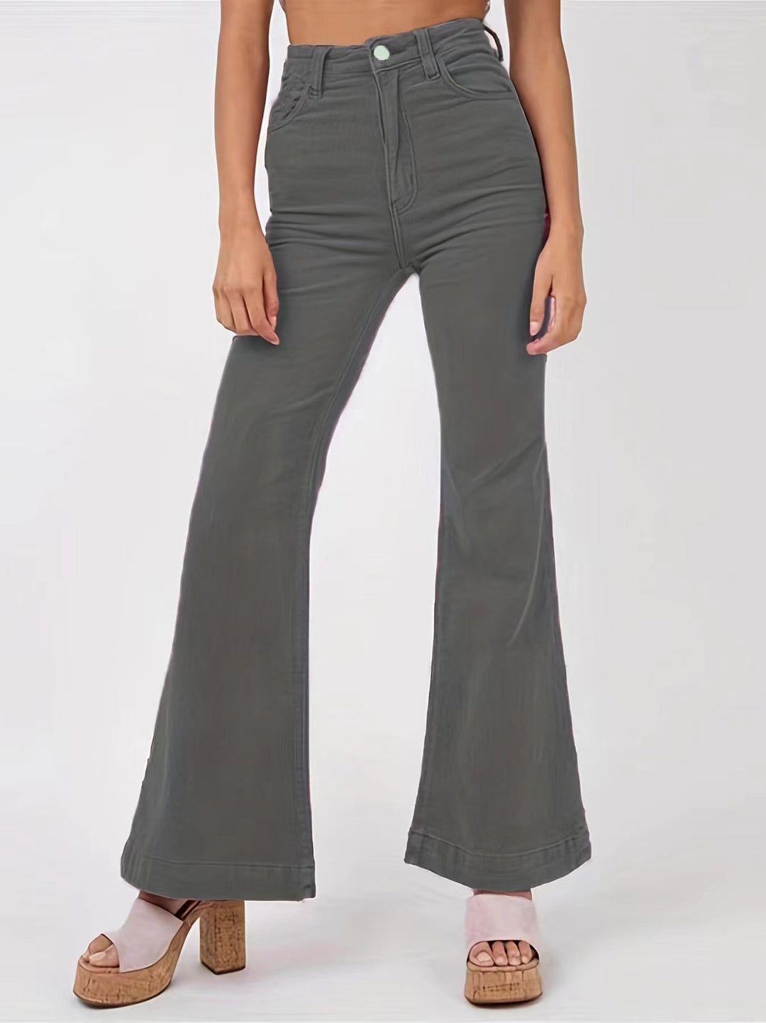 Women High-Waisted Flared Trousers with Wide Leg and Stretch Waistband Mune Fashion