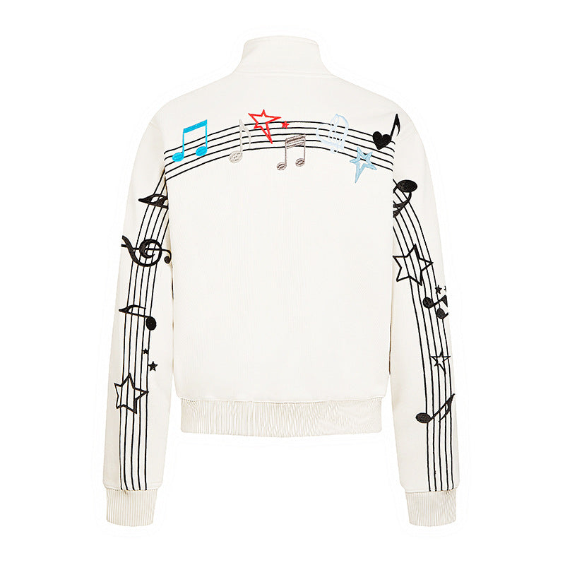 Women’s cropped stand-up collar sweat jacket with note and star embroidery Mune Fashion