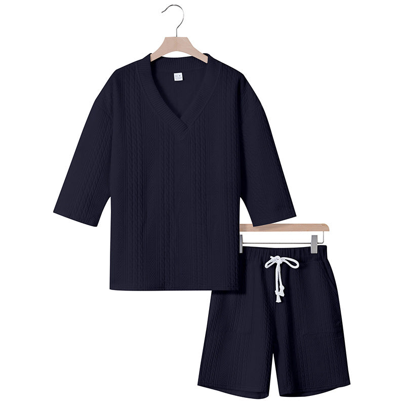 Unisex casual lounge set with V-neck top and drawstring shorts Mune Fashion