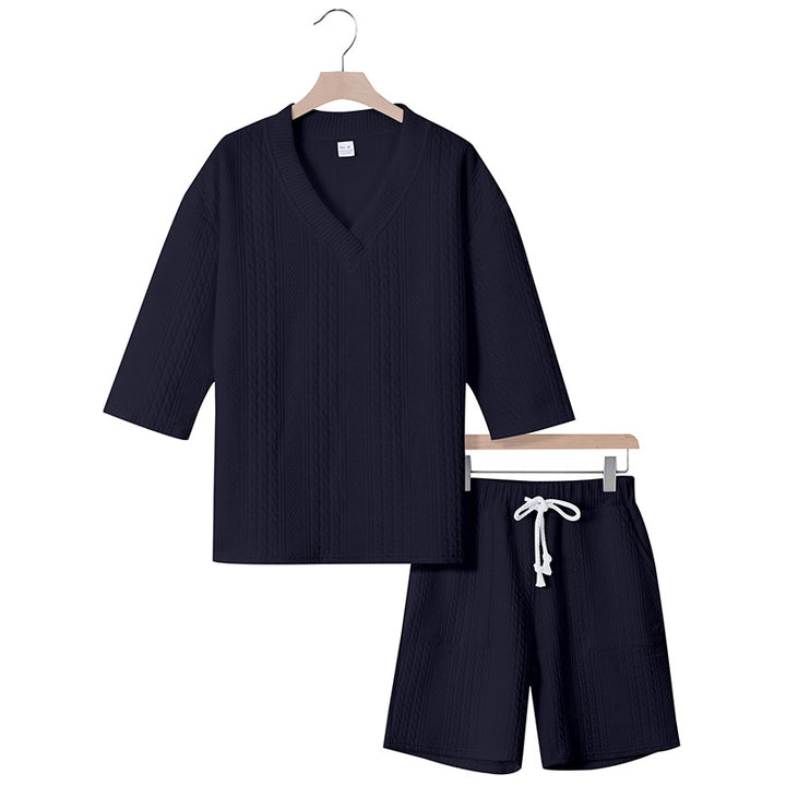 Unisex casual lounge set with V-neck top and drawstring shorts Mune Fashion