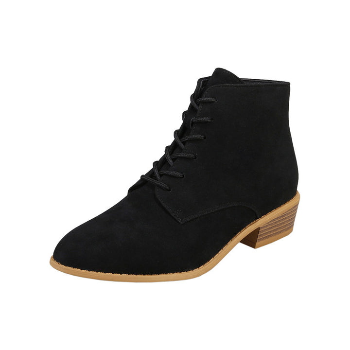 Women's Lace-Up Ankle Boots made of Suede with Low Block Heel Mune Fashion