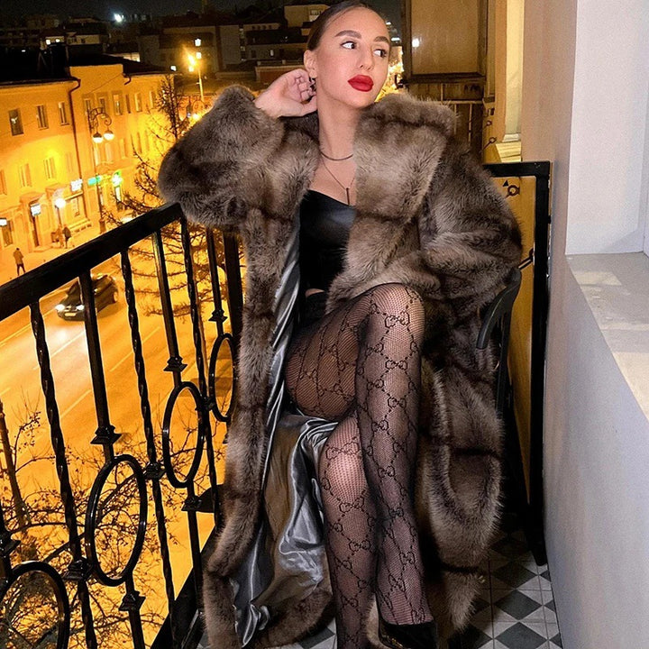 Women's Luxurious Oversized Faux Fur Coat with Hood and Satin Lining Mune Fashion