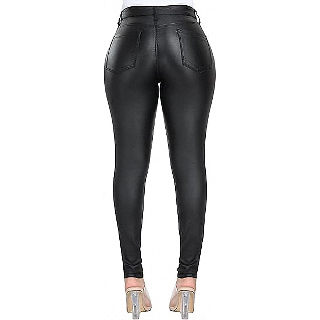 Women High-Waist Skinny-Leggings in Leather Look Mune Fashion