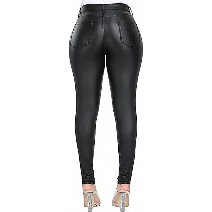 Women High-Waist Skinny-Leggings in Leather Look Mune Fashion